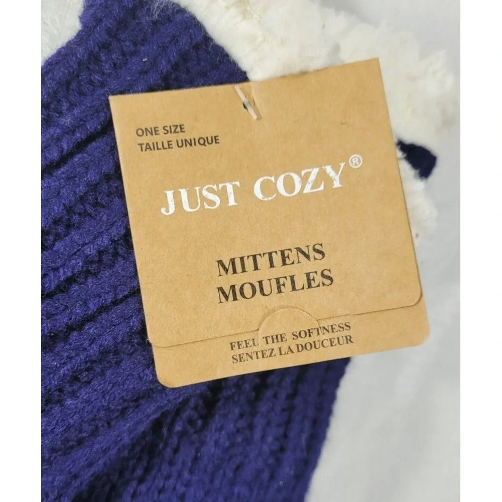 Just Cozy Cable Knit Super Soft Sherpa Lined Mittens - Blue - One Size